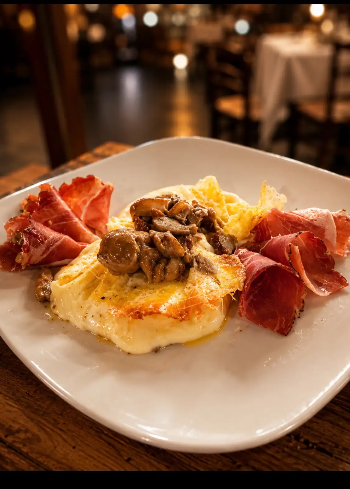 Scamorza alla piastra con speck e porcini