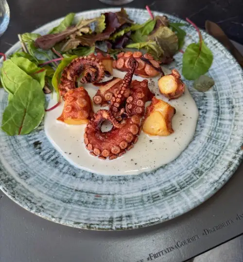 TENTACOLO DI POLPO FRITTO SU LETTO DI CREMA CACIO E PEPE